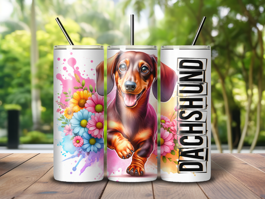 Sublimated 20 oz Tumbler - DACHSHUND Floral Design