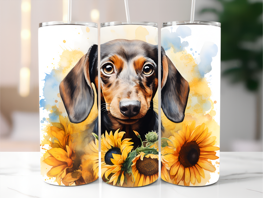 Sublimated 20 oz Tumbler - Dachshund and Sunflower Design 1