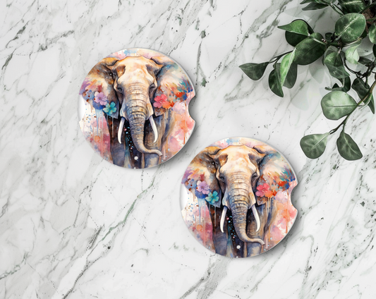 Sublimated Car Coasters - Elephant with red and blue flowers design