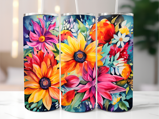 Sublimated 20 oz Tumbler with - Abstract colourful array of flowers