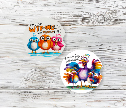 Sublimated Car Coasters - WTF-ING and If you knew my Family design