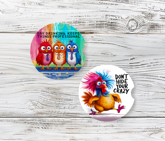 Sublimated Car Coasters - Day Drinking and Crazy design