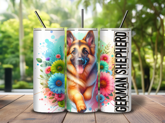 Sublimated 20 oz Tumbler - GERMAN SHEPHERD Floral Design