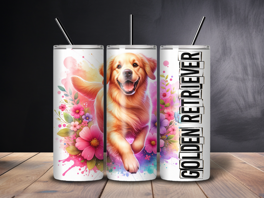 Sublimated 20 oz Tumbler - GOLDEN RETRIEVER Floral Design