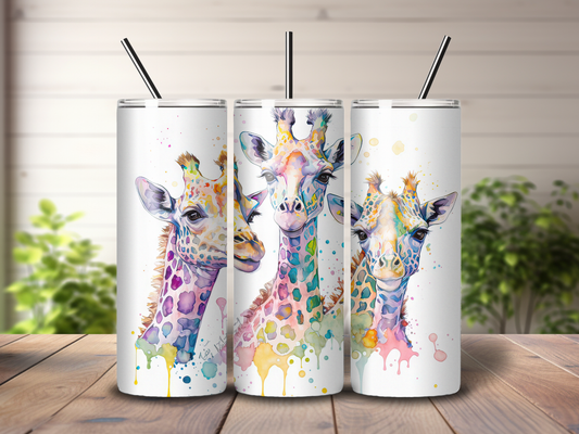 Sublimated 20 oz Tumbler - Cute Colourful Giraffes Design