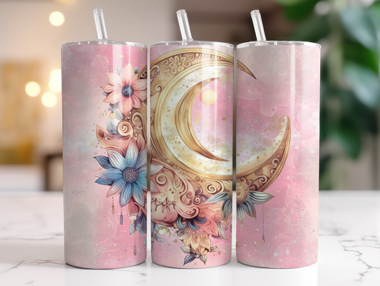 Sublimated 20 oz Tumbler - Fantasy Moon and Flowers Design