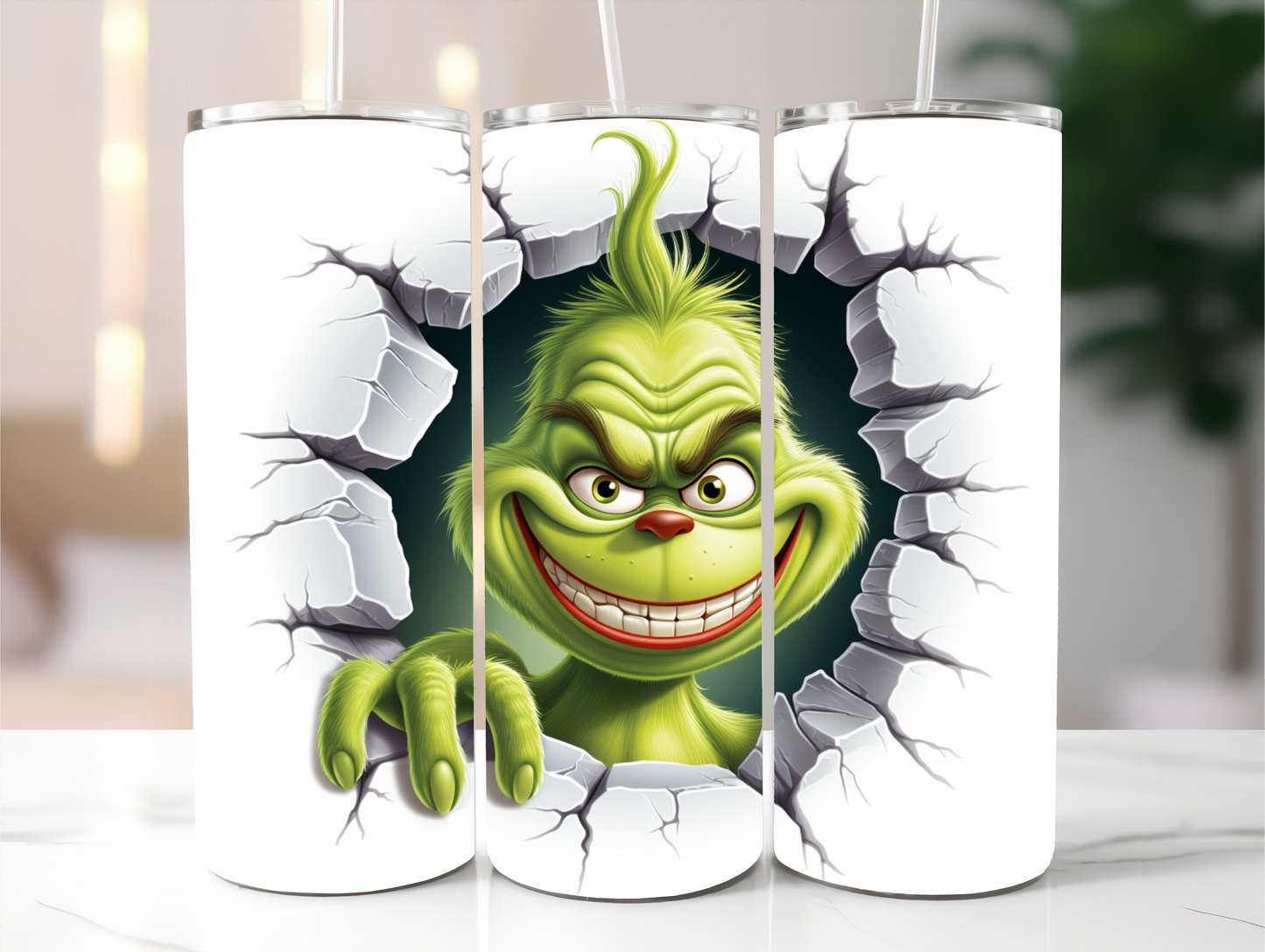 Sublimated 20 oz Tumbler with - The Grinch Smashing through the wall