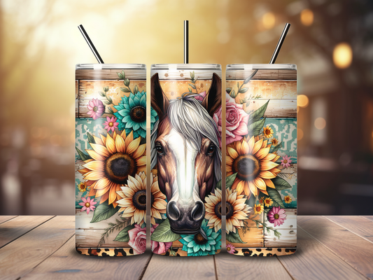Sublimated 20 oz Tumbler - Horse Florals design