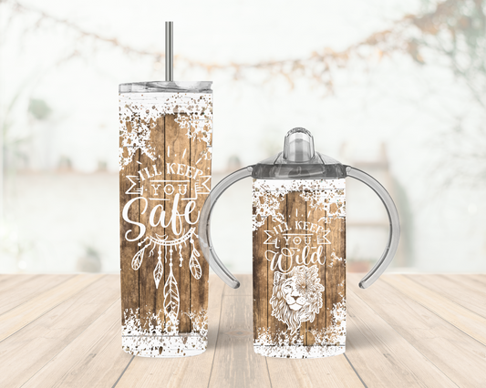 Sublimated Mother Daughter Tumbler Cup Combo Featuring - I'll Keep You Safe and I'll Keep You Wild Sublimated Design