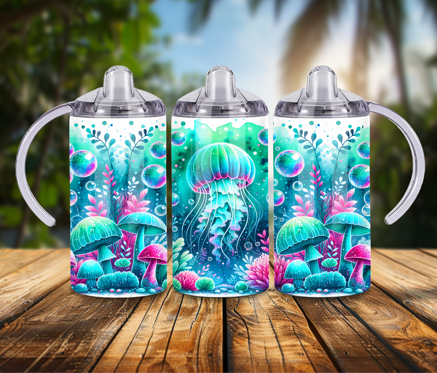 12 oz Sublimated Sippy Cup or Kids Tumbler Jellyfish Design