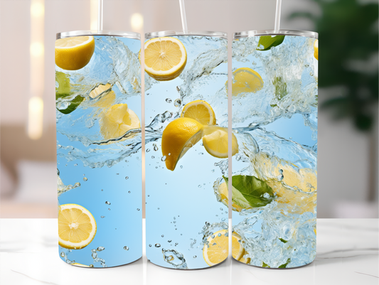 Sublimated 20 oz Tumbler with a fresh lemon and lime design