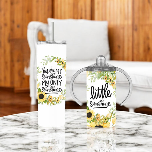 Sublimated Mother and Daughter Tumbler Cup Combo featuring - "You Are My Sunshine and Little Sunshine" design
