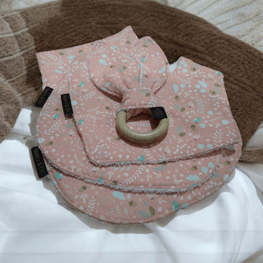Baby Bib, Bandana Bib, Burp cloth and Teether Bundle 3 - 18 months