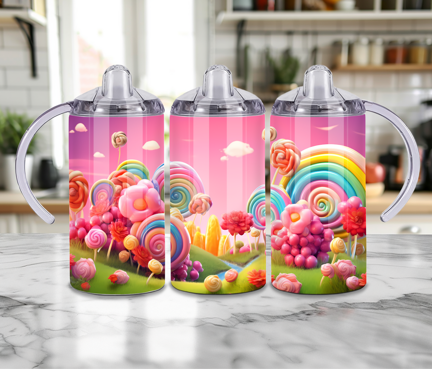 12 oz Sublimated Sippy Cup or Kids Tumbler with Lollipops Galore