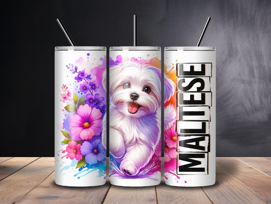 Sublimated 20 oz Tumbler - MALTESE Floral Design