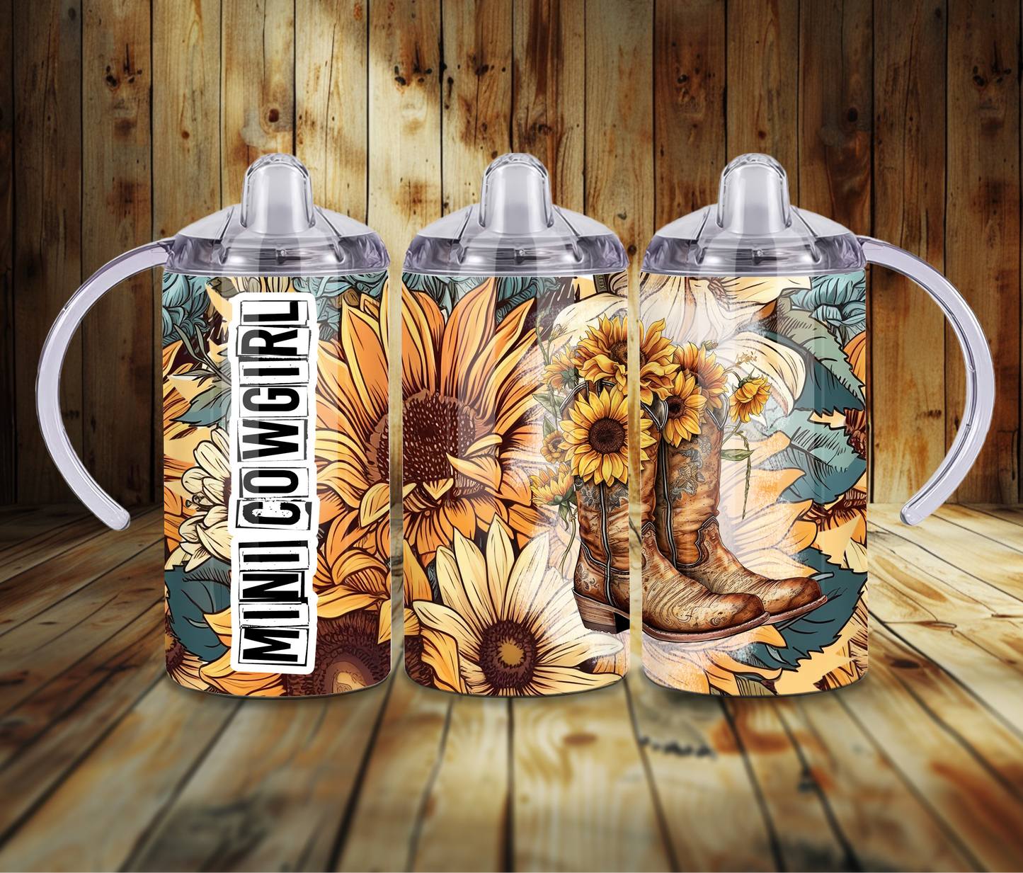 12 oz Sublimated Mini Cowgirl Design Sippy Cup or Kids Tumbler