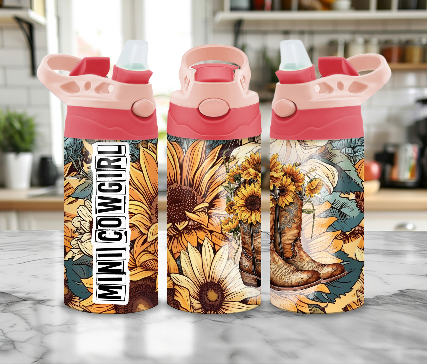 12 oz Sublimated Mini Cowgirl Design Sippy Cup or Kids Tumbler