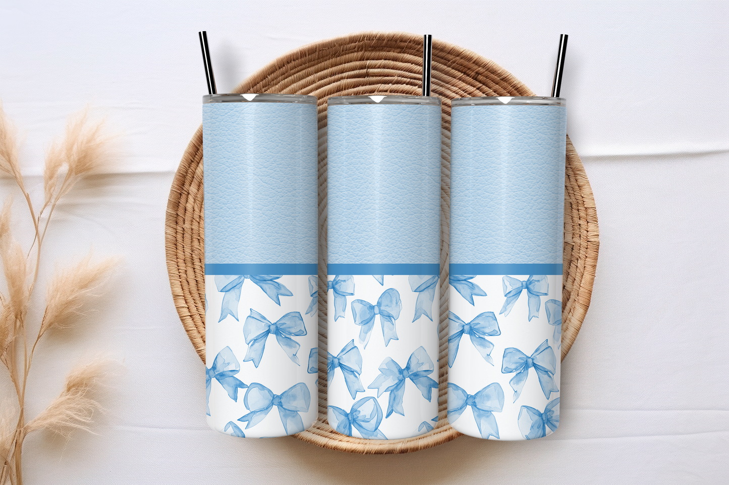 Sublimated 20 oz Tumbler - Pretty Blue Bows Design