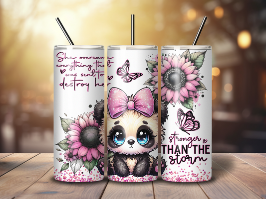 Sublimated 20 oz Tumbler - Pink Panda Affirmation Stronger Than The Storm design