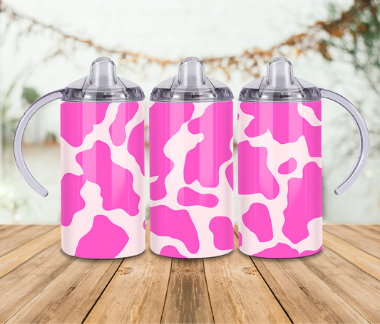 12 oz Sublimated Pink Cow-print Design Sippy Cup or Kids Tumbler