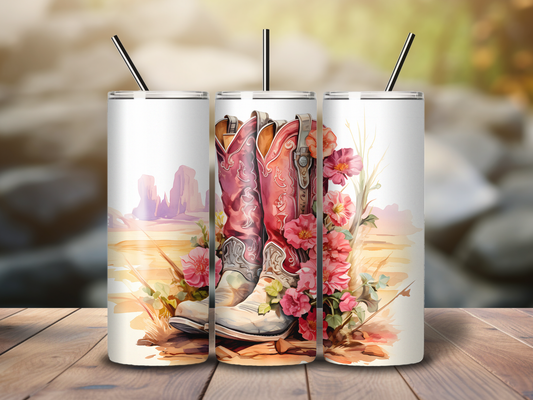 Sublimated 20 oz Tumbler - Cowgirl Boots with flowers