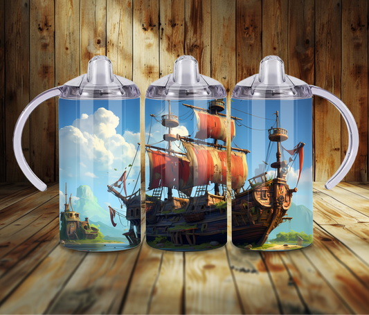 12 oz Sublimated Pirate Ship Design Sippy Cup or Kids Tumbler