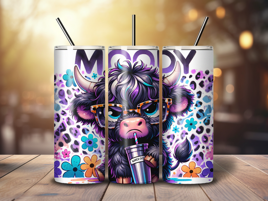 Sublimated 20 oz Tumbler - MOODY Purple Highland Cow Design