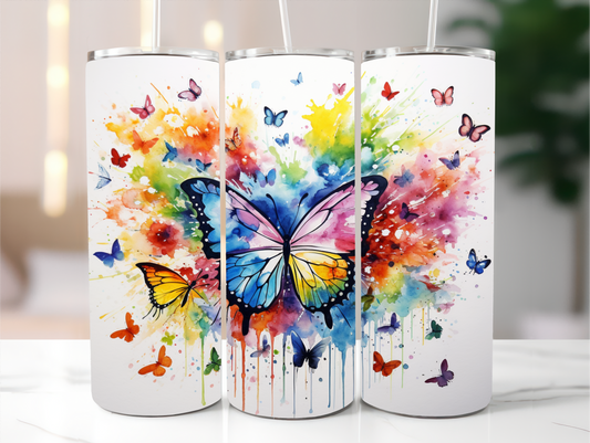 Sublimated 20 oz Tumbler with - Multicoloured butterflies