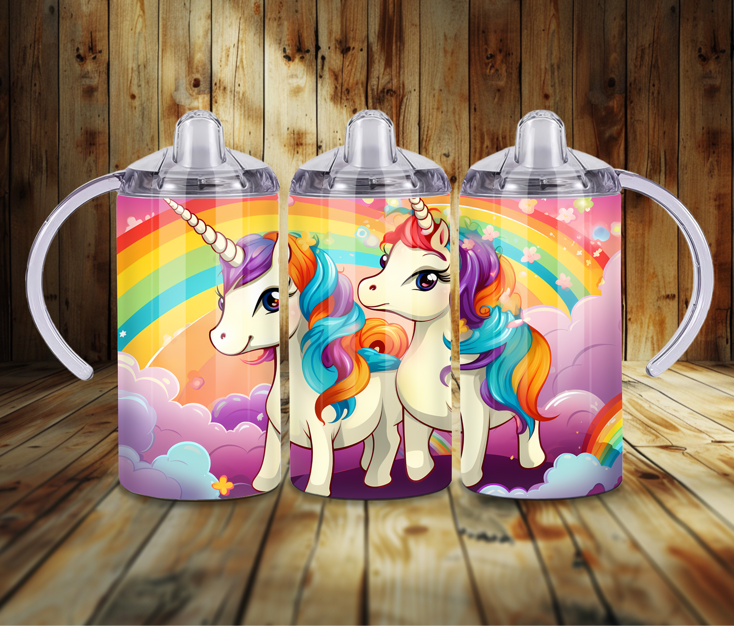 12 oz Sublimated Unicorns and Rainbows Design Sippy Cup or Kids Tumbler
