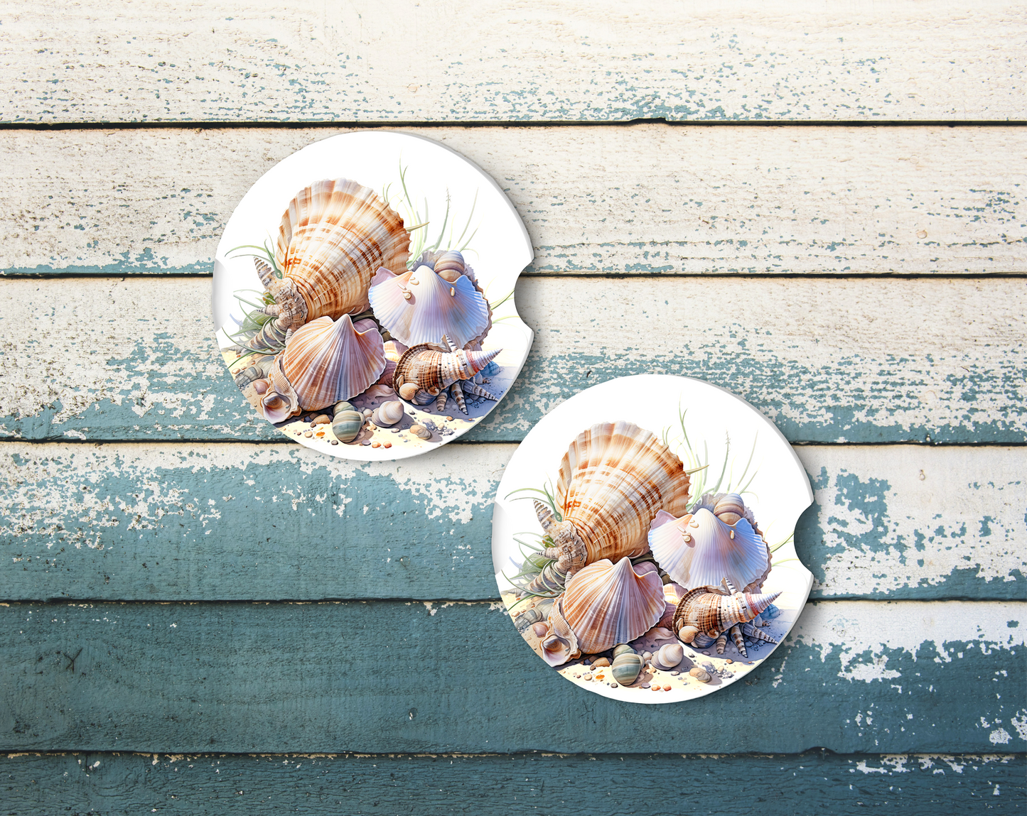 Sublimated Car Coasters - Seashells design