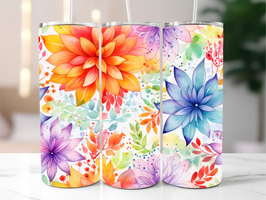 Sublimated 20 oz Tumbler with bright colourful flower design