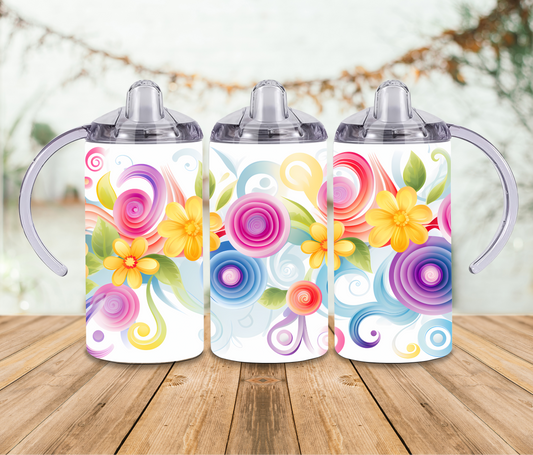 12 oz Sublimated Floral Design Sippy Cup or Kids Tumbler
