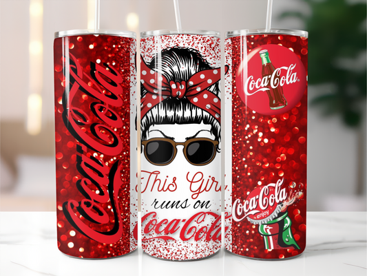Sublimated 20 oz Tumbler featuring This Girl runs on Coca Cola design