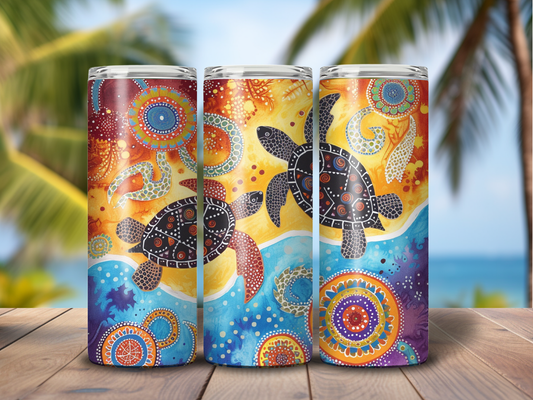 Sublimated 20 oz Tumbler - Aboriginal Art Turtles Design