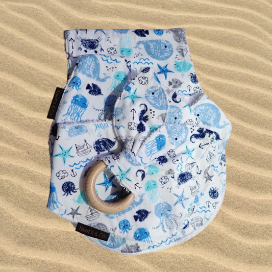 Baby Bib, Bandana Bib, Burp Cloth and Teether - Under the Sea Design 3 -18 months