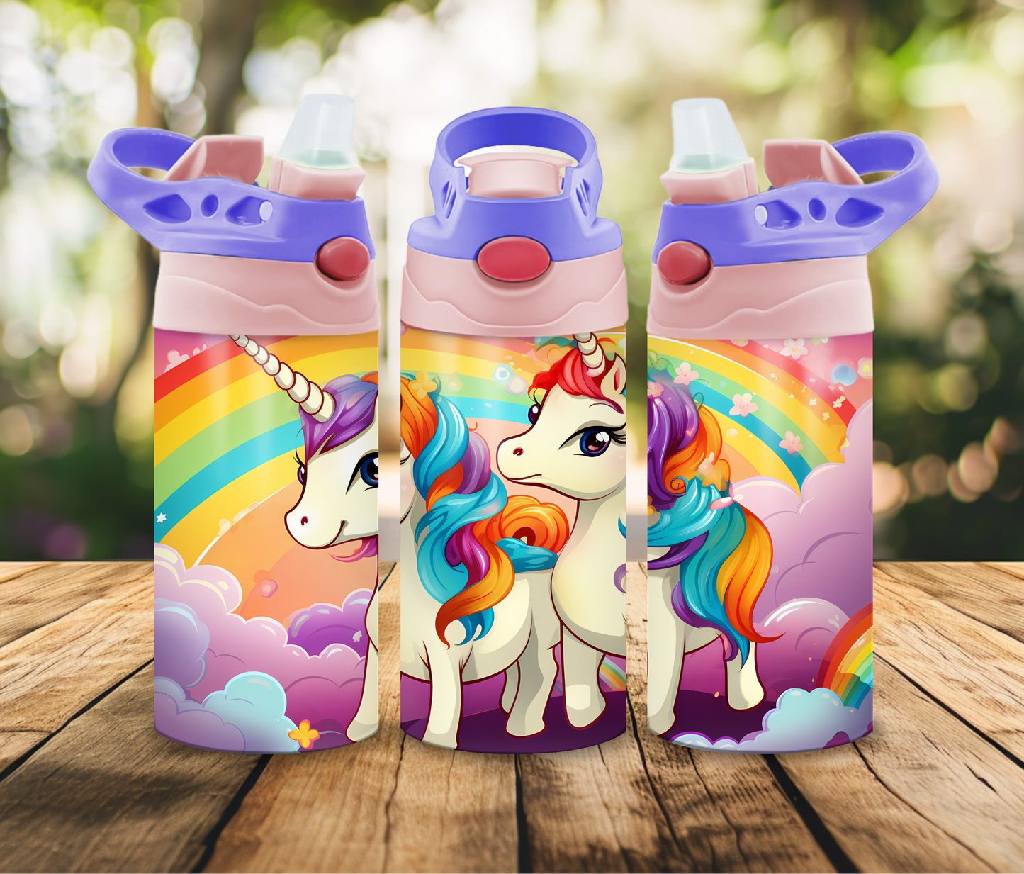 12 oz Sublimated Unicorns and Rainbows Design Sippy Cup or Kids Tumbler