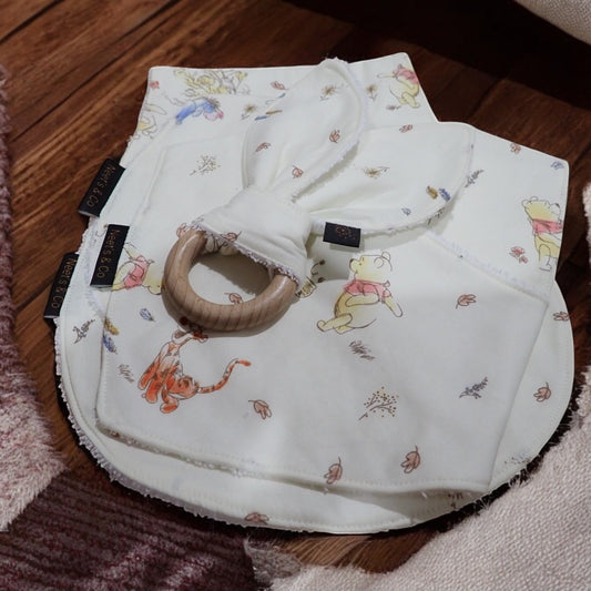 Baby Bib, Bandana bib, Burp cloth and Teether Bundle 3 -18 months