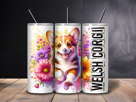 Sublimated 20 oz Tumbler - WELSH CORGI Floral Design